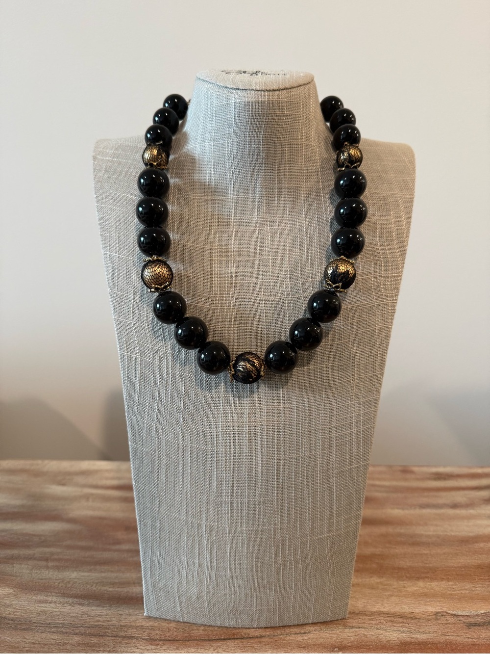 Black and Gold Chunky Ball Bead Necklace